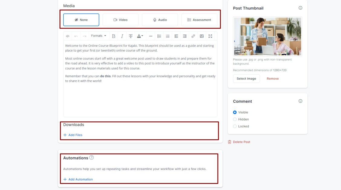 image 40 Kajabi course editor page