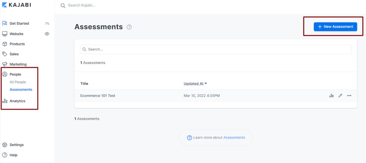 image 44 Kajabi assessment features dashboard