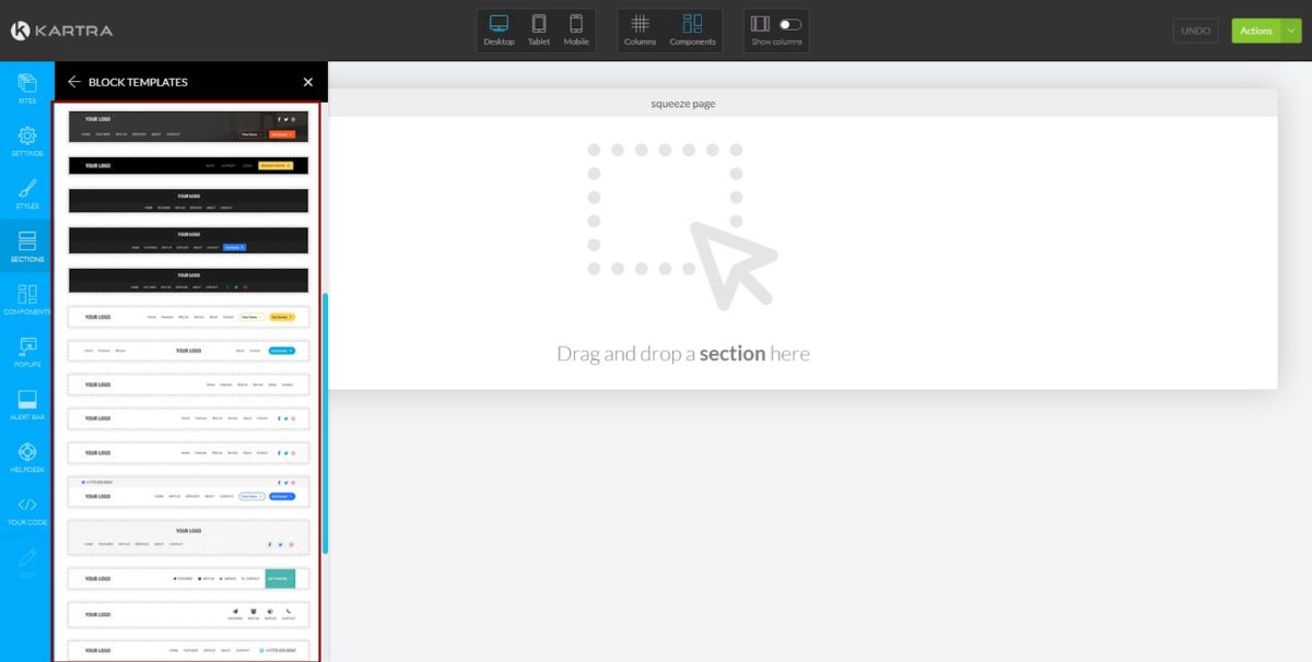 image 53 Kartra sections in the website editor