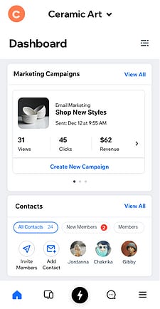 Campagnes Marketing Capture d'écran de l'application Wix Owner