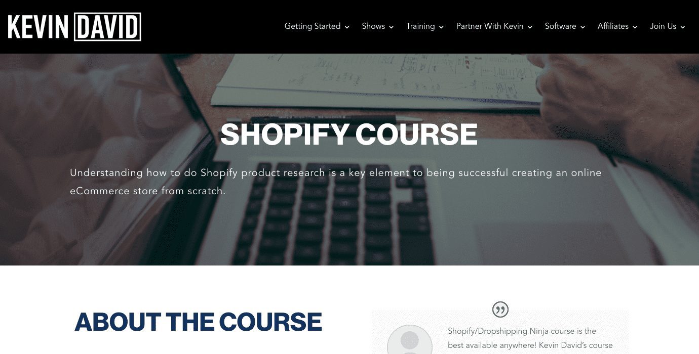 cours shopify officielkevindavid.com Capture d'écran Masterclass de Shopify Ninja