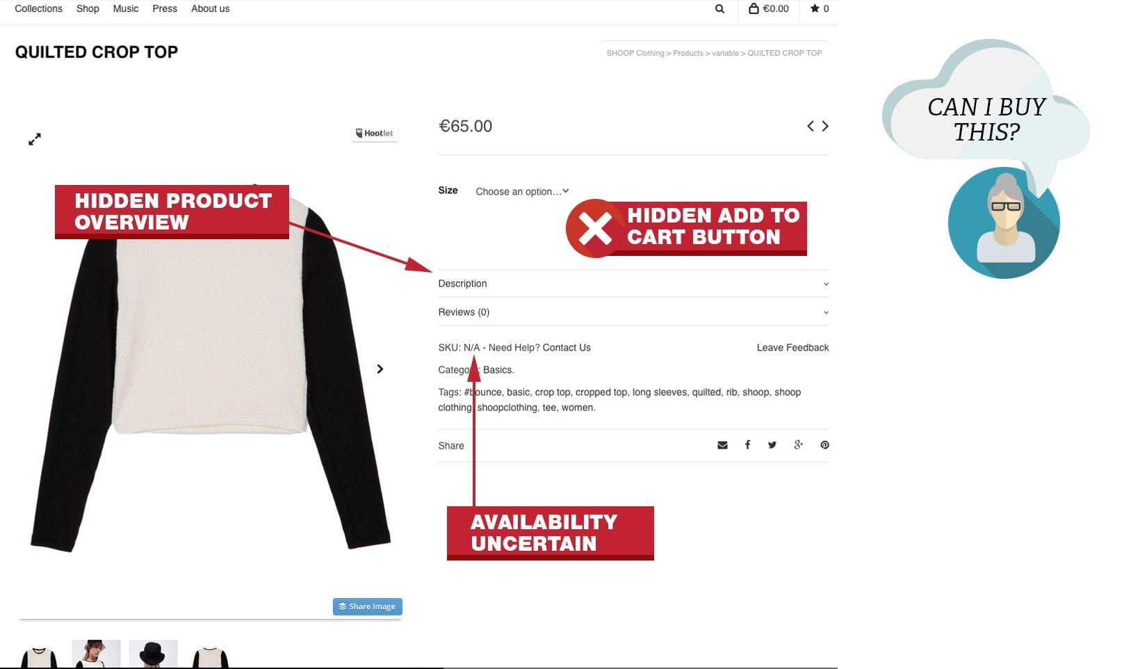 Meilleures pratiques UX Mauvaise information sur le produit Pourquoi masquer le bouton le plus important ?