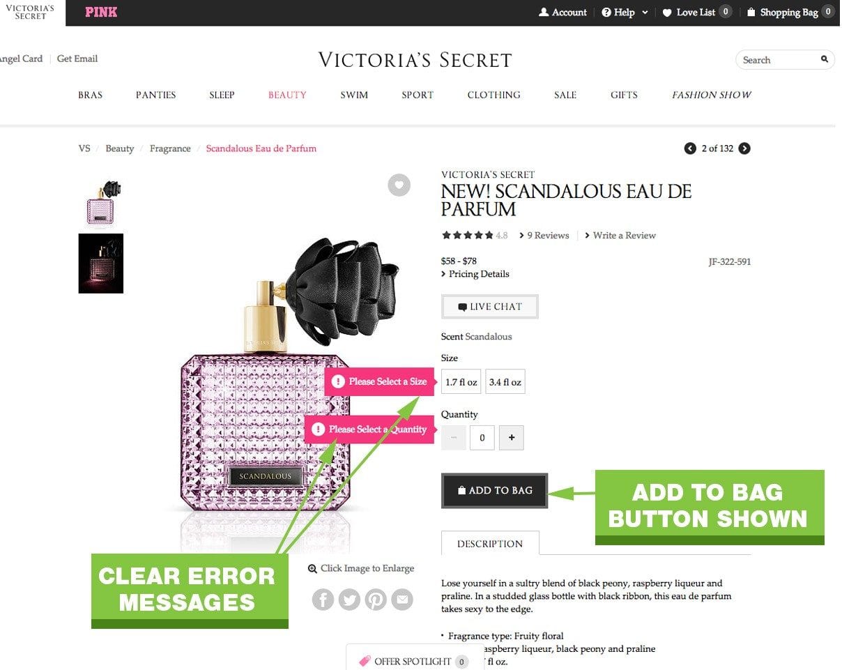 Meilleures pratiques UX Victorias Button e1415212091932 Victoria's Secret ne cache pas le bouton