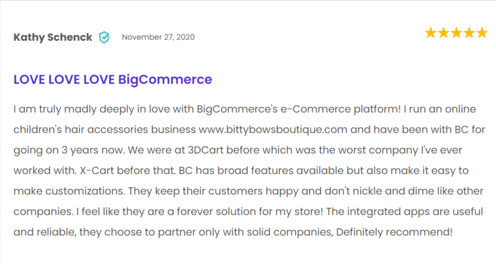 BigCommerce revisa los pros y los contras del rendimiento real Revisión de usuario de BigCommerce