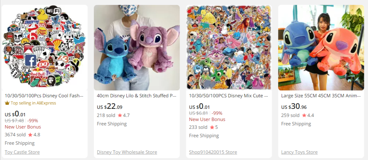 Disney Productos sin licencia de AliExpress