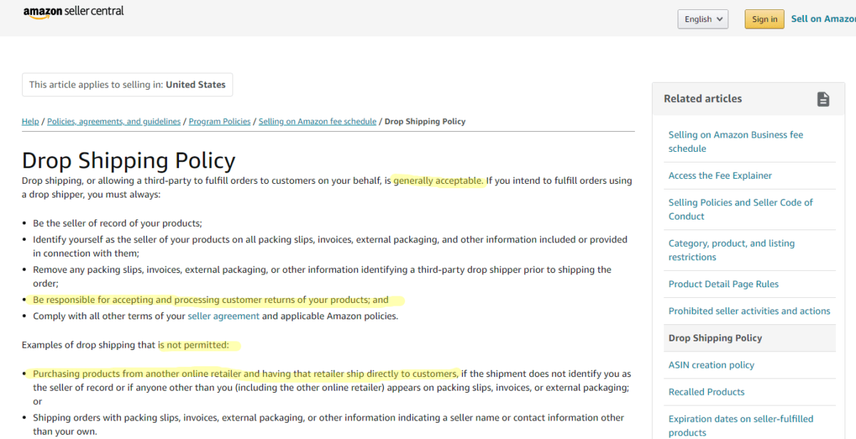 Drop Shipping Policy Amazon Seller Central Amazon Dropshipping Policy