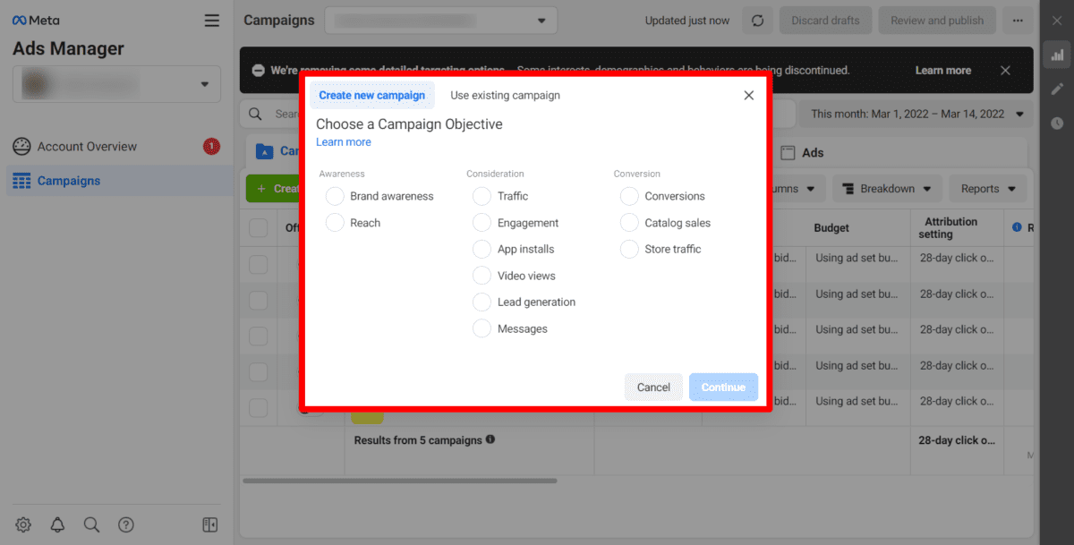 Facebook Ads Campaign 1 Facebook Ads: Choose a Campaign Objective