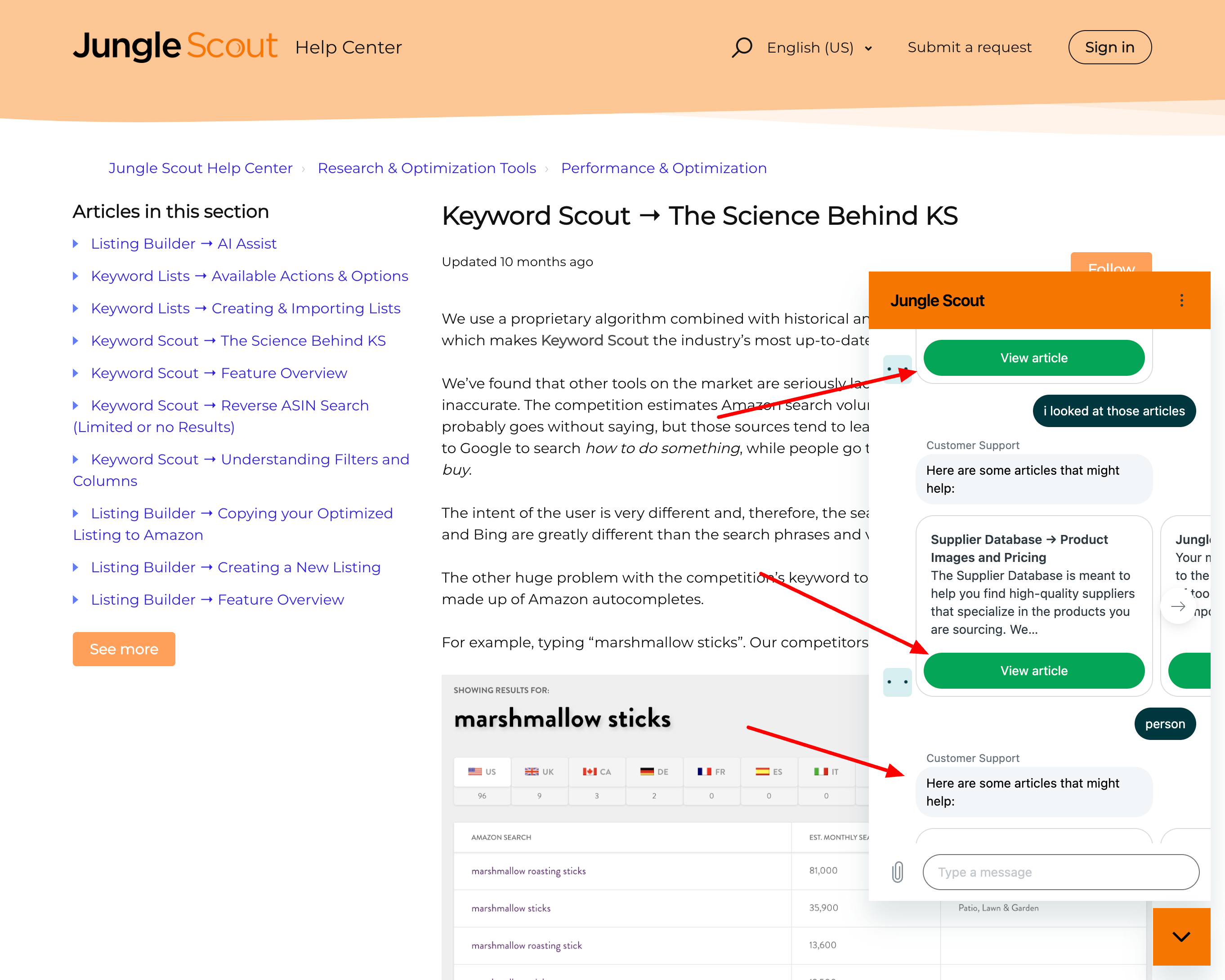 Keyword Scout → The Science Behind KS – Jungle Scout Help Center Live chat on Jungle Scout just kept sending me to articles