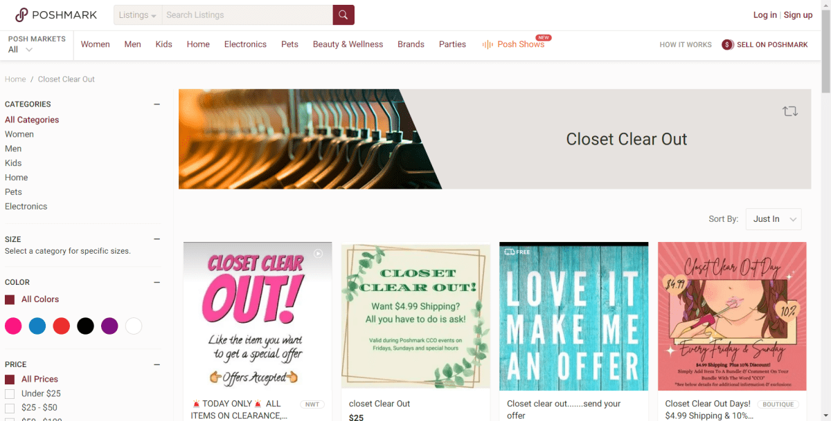 poshmark.com brand Closet20Clear20OutScreenshot Poshmark Closet Clear Out to sell clothes faster