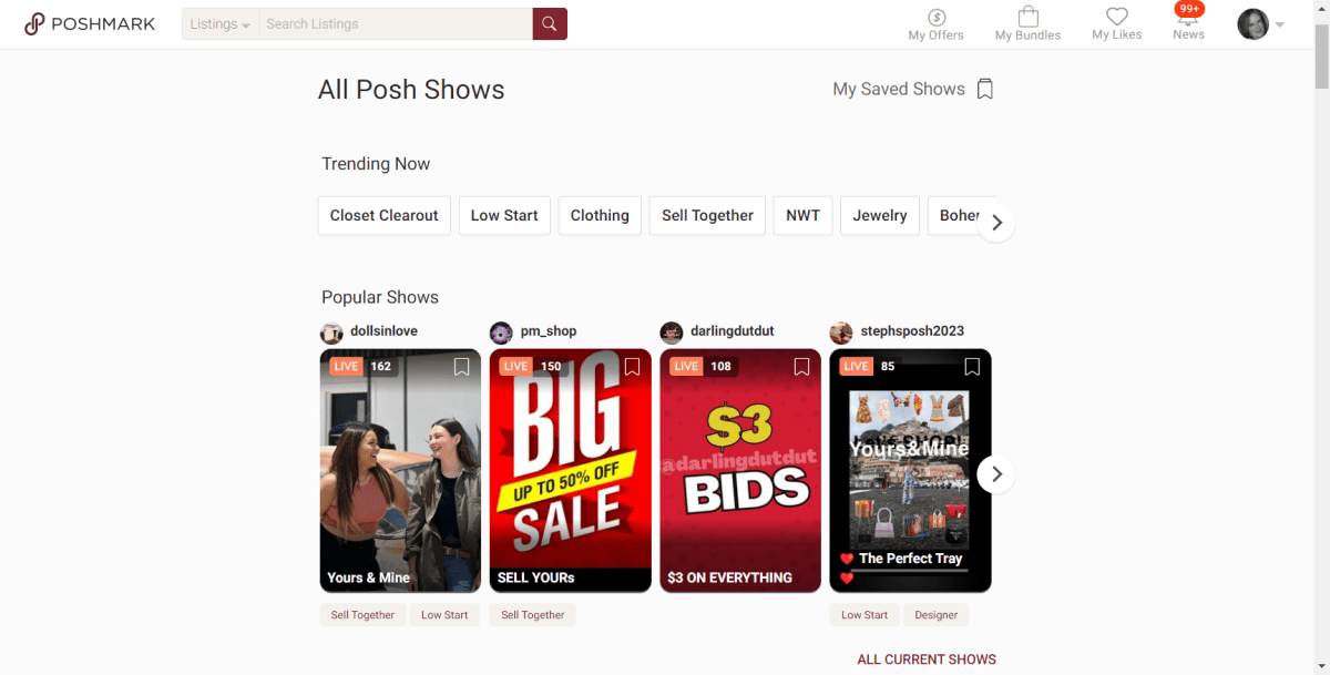 poshmark.com showsScreenshot poshmark.com shows