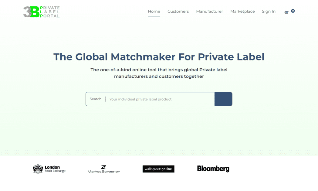 Captura de pantalla de portal.com de etiqueta privada Portal de marca privada 3B
