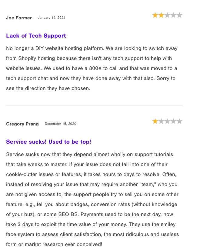 Shopify críticas negativas Shopify críticas negativas