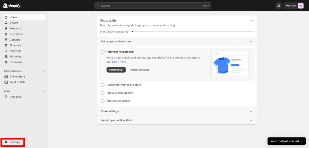 Shopify Store Dashboard Shopify Dashboard Settings
