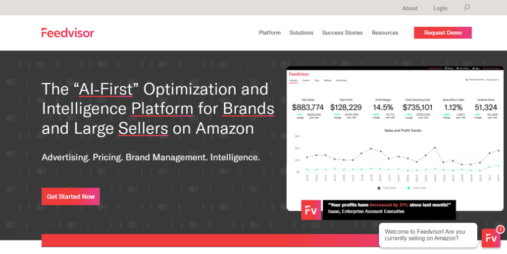 La plataforma de optimización e inteligencia "AI First" para grandes vendedores y marcas en Amazon Feedvisor Feedvisor potencia su estrategia de revisión de precios en tiempo real
