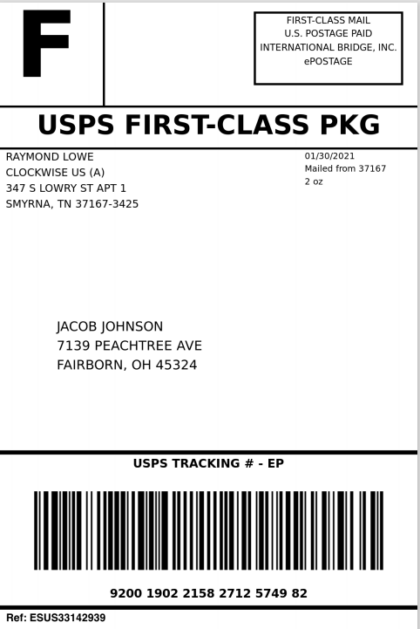 USPS Premières Classes Exemple d’étiquette d’expédition de USPS