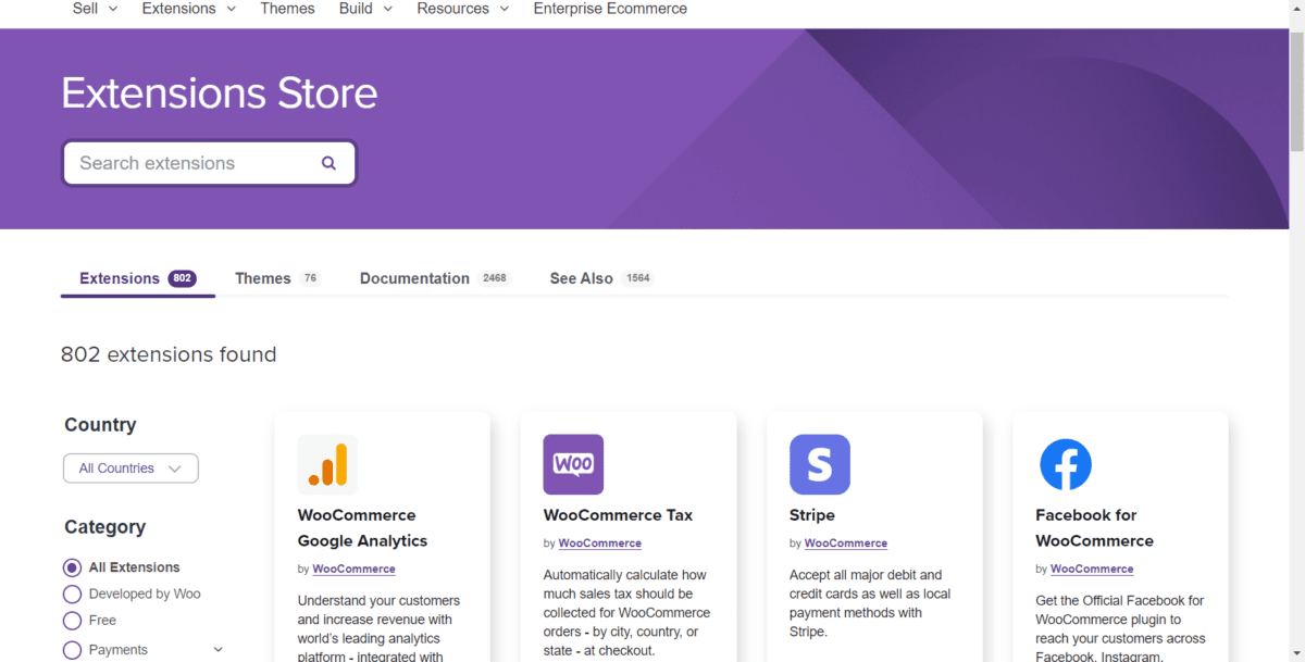 Captura de pantalla de la tienda de extensiones de WooCommerce Tienda de extensiones de WooCommerce