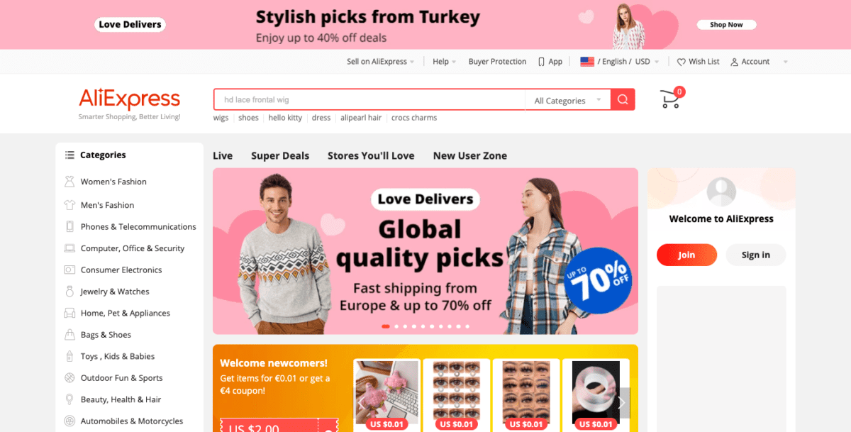 www.aliexpress.com Screenshot AliExpress Homepage