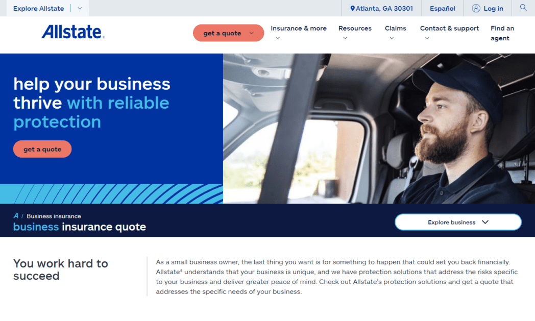 www.allstate.com business insuranceScreenshot Allstate Business Insurance Homepage