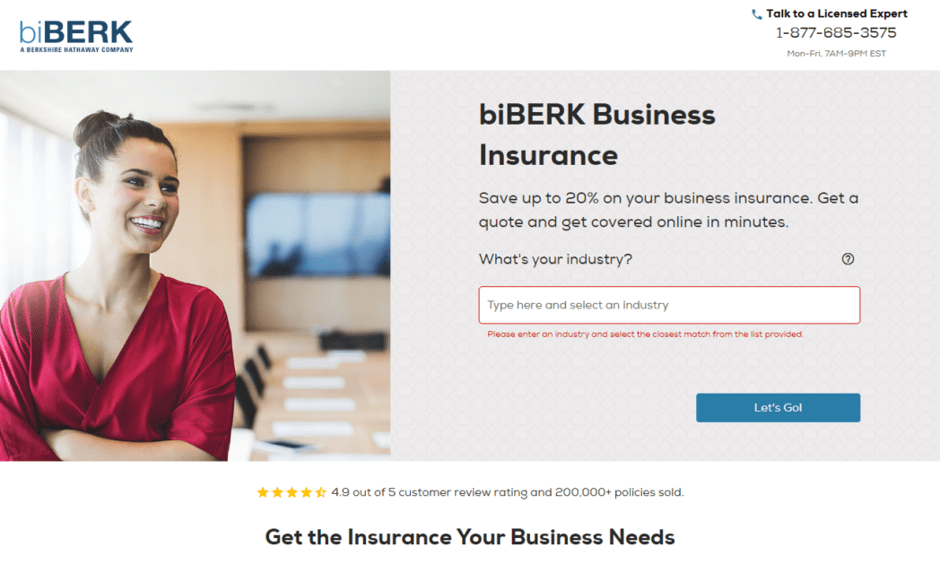 www.biberk.com get a quote biberk business insurance Screenshot BiBERK Business Insurance Homepage