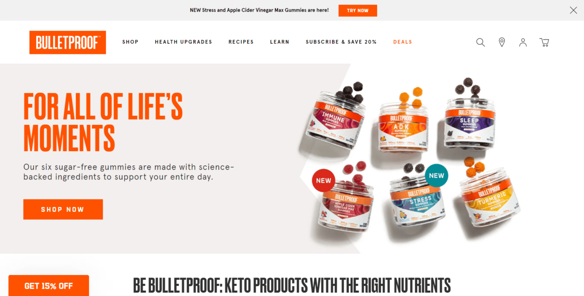 www.bulletproof.com Screenshot Bulletproof Coffee Homepage