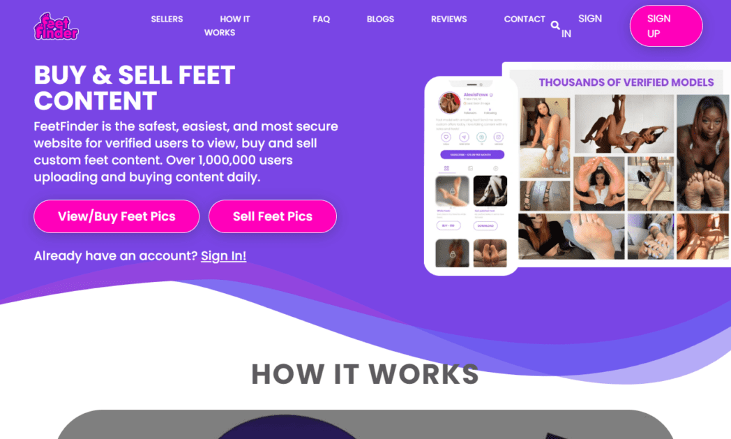 www.feetfinder.com Capture d'écran Page d'accueil de la recherche de pieds
