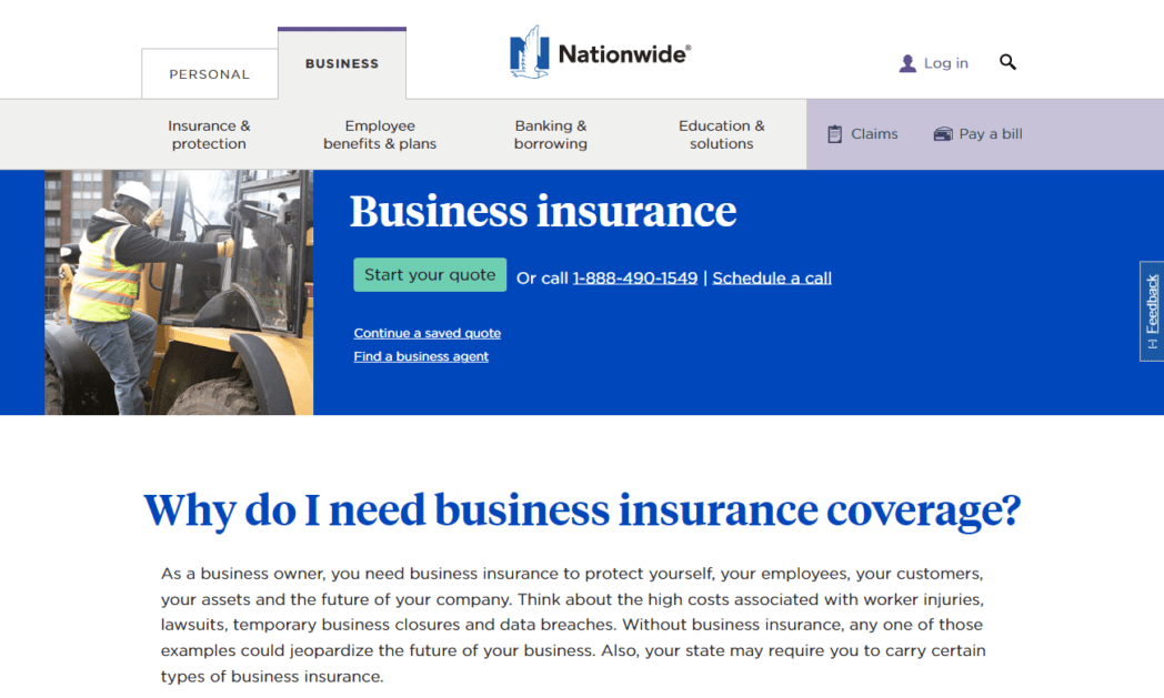 www.nationwide.com business insurance Screenshot Nationwide Business Insurance Homepage