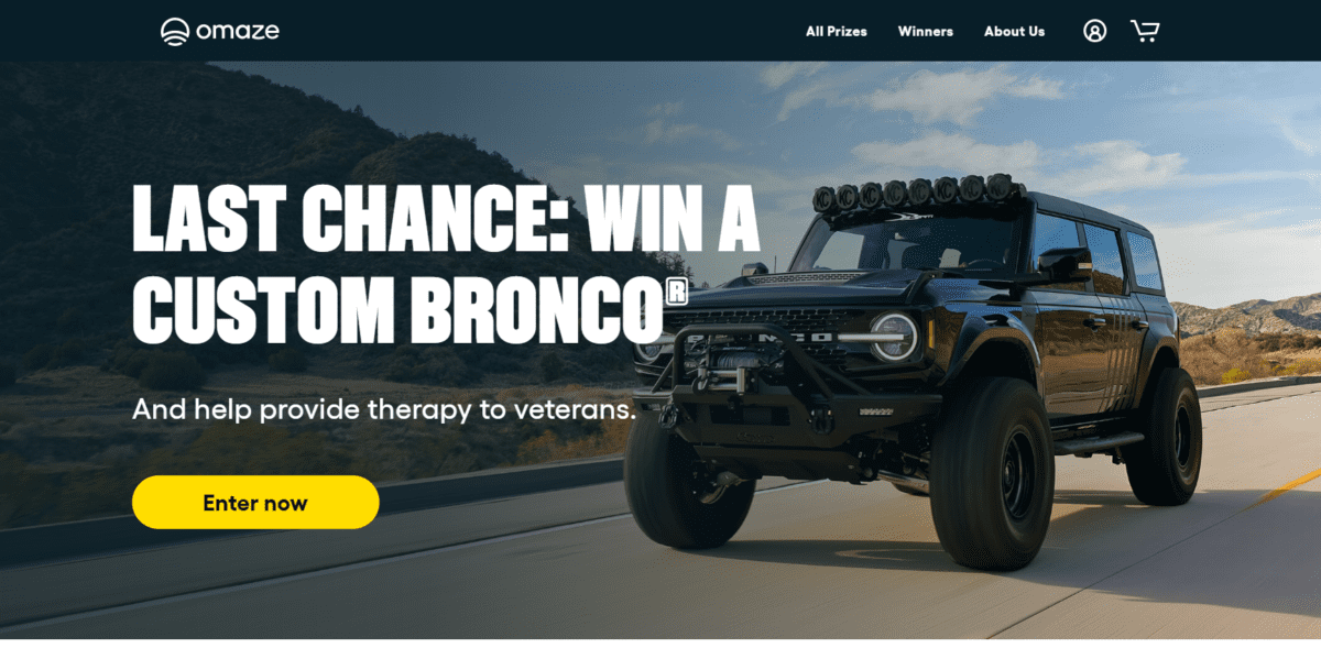 www.omaze .com Screenshot Omaze Homepage