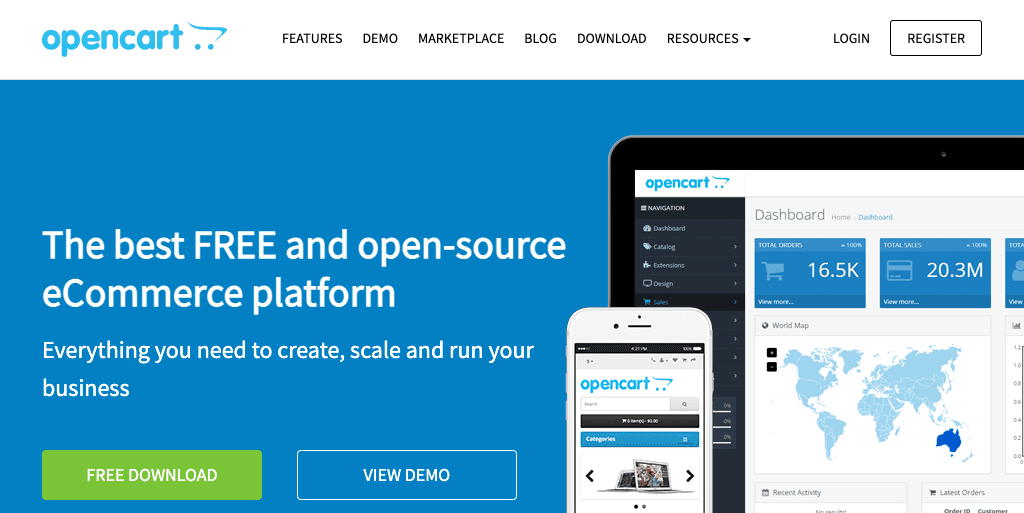 Capture d'écran www.opencart.com Ouvrir la capture d'écran de la page d'accueil du panier