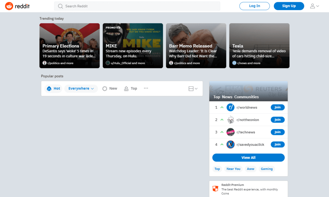 www.reddit.com Capture d'écran Page d'accueil Reddit