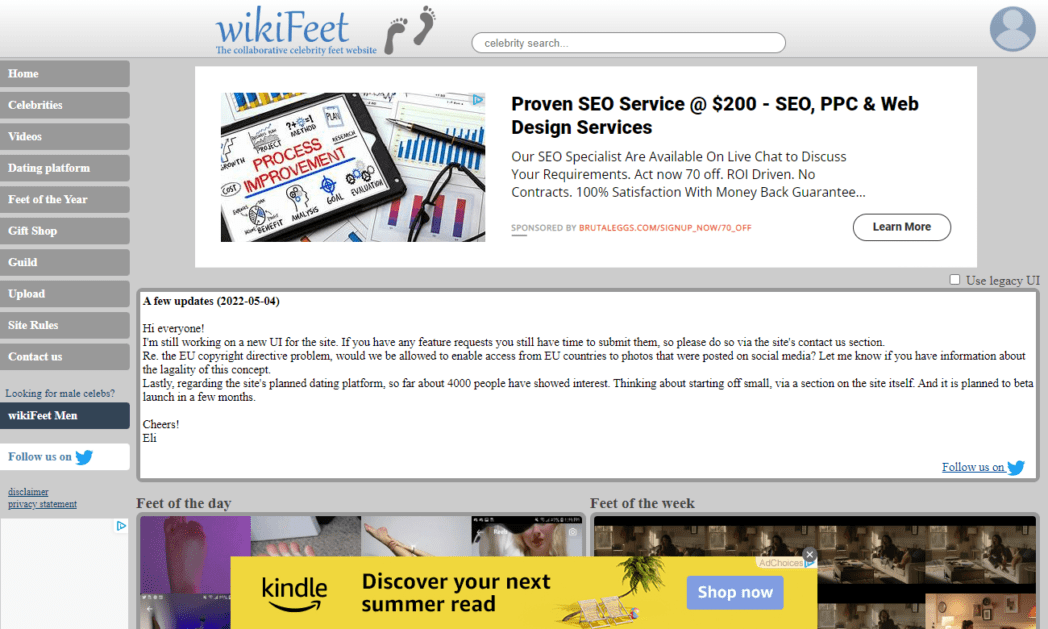www.wikifeet.com Capture d'écran Page d'accueil de WikiFeet